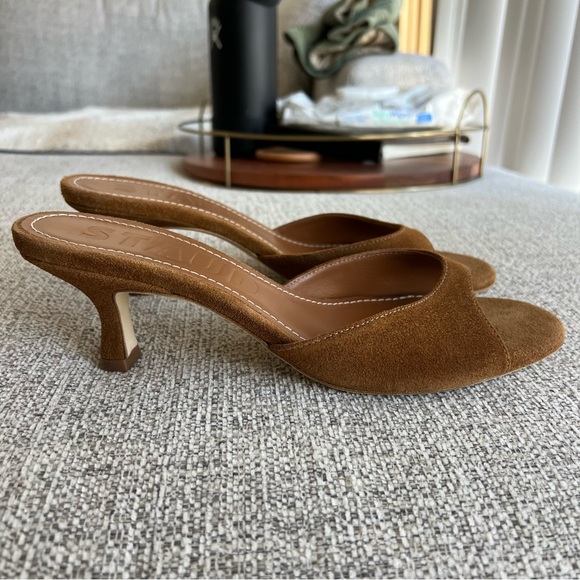 Staud Brigitte Mule Heels Tan Suede Size 40 Open Toe Kitten Heel - Picture 4 of 11